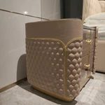 Quilted Leather Nightstand with Woven Panel & Gold Stainless Steel Accents
